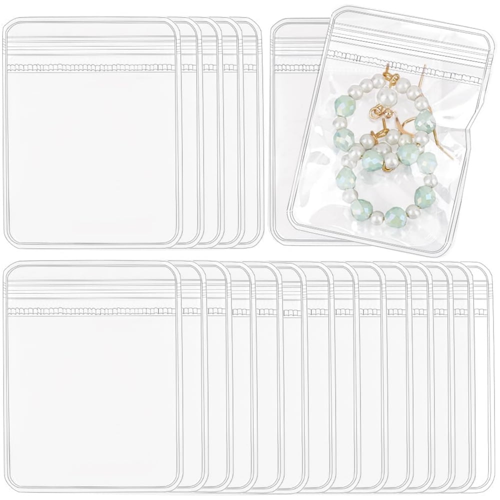 QZS Clear Plastic Ziplock Bags,Transparent Jewelry Storage Bags,Small Size Dust Proof Airtight Pouch,Earring Packing Organizer,Double Thickness,for Home Office Travel 100Pcs